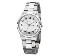 REGENT Men's Watch with Stainless Steel Strap 38 mm Diameter Quartz Flat Arabic Numbers Day Date Day Date, silver, Bracelet