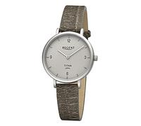REGENT Men's Watch with Vegan Sustainable Leather Strap Made of Apple Shells Lightweight 40 mm Titanium Case Quartz Date, Grey / Beige, Strap.