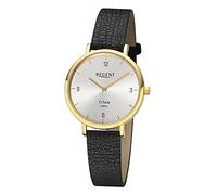 REGENT Men's Watch with Vegan Sustainable Leather Strap Made of Apple Shells Lightweight 40 mm Titanium Case Quartz Date, Silver / black, Strap.