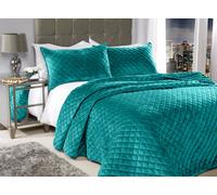 Regent Quilted Soft Touch Velvet Bedspread Set in Emerald Green - TJ Hughes