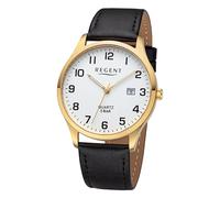 REGENT URF1417 Men's Analogue Watch with Black Leather Strap, Gold white