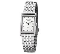 REGENT Women's Watch with Stainless Steel Strap and Folding Clasp Quartz Flat Square Stainless Steel Case 22 mm Diameter Roman Numerals, Silver, Bracelet
