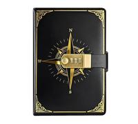 Regerly Diary with Lock, 1 Piece Notebook with Lock, A5 PU Leather Travel Diary with Code, 200 Pages Diary with Code, Vintage Reading Journal for Women and Men (Black)