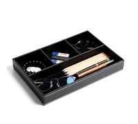 Regerly Storage Tray, Leather Tray PU Leather Desk Organiser Leather Valet Tray Office Organiser for Coins Stationery Jewellery Keys Watch Black