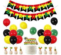 Reggae Birthday Party Decorations Happy Birthday Banner Jamaican Rastafari Palm Tree Birthday Cake Cupcake Toppers Reggae Music Decor for Rasta Jamaican Music Themed Birthday Party Supplies