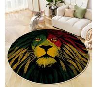 Reggae Culture Area Rug - 160cm Round Rug Machine Washable Rastafari Lion Face Floor Carpet Short Pile Soft Circle Rug for Living Room Bedroom Kids Room Decor, Yellow
