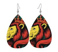 Reggae Jamaican Lion Crown Art Dangle Earrings Printed Leather Earring Fun Earring For Women Mother'S Day