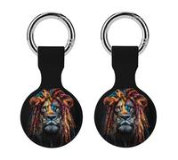 Reggae Lion Compatible with Airtag Locator Silicone Protective Case with Keychain 2PCS