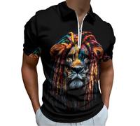 Reggae Lion Golf Shirts for Men Short Sleeve Poloshirt Collared Casual Mens Tees