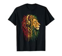 Reggae Lion Headphones Rasta Music Lover Value Graphic T-Shirt