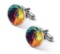 Reggae Lion Men’s Classic Cufflinks Jewelry Accessories for Suit Shirts Husband Anniversary Birthday Gift 1.7cm