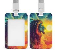 Reggae Lion Push-Pull ID Badge Holder Vertical Clear Holders with Lanyard Key Card Work Clip for Office Men Women