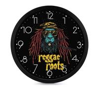 Reggae Lion Roots Wall Clock 10 Inch Non Ticking Silent Quartz Round Clocks Easy to Read for Home Office