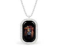 Reggae Lion Women's Square White Diamond Necklace Adjustable Pendant Chain Gift for Mom