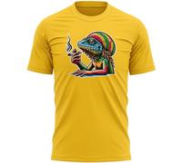 Reggae Lizard Carnival T Shirt for Men - Jamaican Afro Caribbean Rasta Festival Tee - London Hill Carni Top - Cool Summer Holiday Beach Party Clothing, l, Yellow