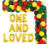 Reggae Party Decorations Golden One and Loved First Birthday Foil Balloons Red Green Yellow Balloon Garland Arch Kit Rasta Jamaican Music Themed Decorations for Boys Girls 1st Birthday Party Supplies