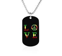 Reggae Peace Love Music Jamaica Memorial Necklace Titanium Steel Rectangle Tag Chain Pendant Jewelry Gift