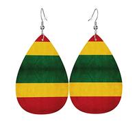 Reggae Rasta Flag Women Earrings Faux Leather Dangle Eardrop Drop Earring Fashion Jewellery Gift For Wife Daughter Girlfriend Christmas
