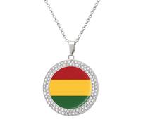 Reggae Rasta Flag Women's Alloy Long Necklaces Round Pendant Ladies Diamond Necklace Jewelry Gift Silver-style