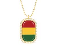 Reggae Rasta Flag Women's Alloy Long Necklaces Square Pendant Ladies Diamond Necklace Jewelry Gift Golden-style