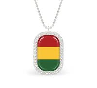 Reggae Rasta Flag Women's Alloy Long Necklaces Square Pendant Ladies Diamond Necklace Jewelry Gift Silver-style