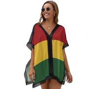 Reggae Rasta Flag Women's Swim Cover-Ups & Sarongs V-Neck Beach Swimsuits Cover Up for Holiday Poolside Party