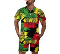 Reggae-Rastafarian Flag Lion Men's Polo Shirt Set Short Sleeve Tracksuit Set Casual Beach Shirts Shorts Outfit 2XL