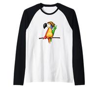 Reggae Style Talking Parrot | Funky Chilling Bird Drawing Raglan Baseball Tee