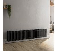 Reggio Midnight Black Horizontal Double Column Traditional Radiator 300x1460mm 2614 BTU - Cast Iron Style