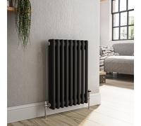 Reggio Midnight Black Horizontal Double Column Traditional Radiator 600x425mm 1416 BTU - Cast Iron Style