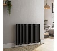 Reggio Midnight Black Horizontal Double Column Traditional Radiator 600x830mm 2832 BTU - Cast Iron Style