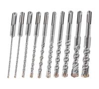 Regiis Tech 10 Piece 6'' SDS Plus Rotary Hammer Drill Bit Assorted Size Ket, Cross-Type Double Thread Carbide Concrete Drill Bit for Stone, Brick, Masonry, Cement Walls