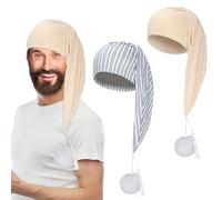Regilt 2 Pcs Night Sleeping Cap Men Adjustable Drawstring Sleep Night Cap with Pom Pom for Costume Daily Party Supplies, Blue Stripe+beige, One size