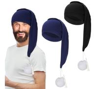 Regilt 2 Pcs Night Sleeping Cap Men Adjustable Drawstring Sleep Night Cap with Pom Pom for Costume Daily Party Supplies, Black+Navy, One Size