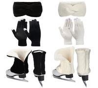 Regilt 2 Sets Leg Warmers Gloves Headband Set for Figure Skating Zipper Fleece Lined Leg Warmers Socks for Ice Skating, Black&white-short, Medium