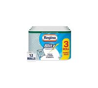 Regina Blitz 3-Ply Household Towels - 12 Rolls (70 Sheets/Roll), 60% Larger, FSC Certified Paper - Model 418502