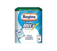 Regina Blitz Household Towels - 6 Rolls Per Pack, 3-ply Kitchen Roll, 100 Sheets Per Roll, Paper Packaging, FSC Certified Paper, Recyclable Packaging, Larger Than Standard Kitchen Roll Sheets