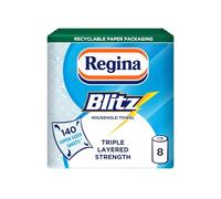 Regina Blitz Household Towels - 8 Triple Layered Rolls, 70 Sheets Per Roll, Paper Packaging, FSC Certified Paper, Recyclable Packaging, 60% Larger Than Standard Kitchen Roll Sheets