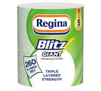 Regina Blitz Giant ? 1 Roll Multi-Purpose Household Towels, 3 Ply, 260 Sheets Per Roll, Triple Layered Strength, Household Towels Made With Virgin