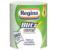 Regina Blitz Giant - 1 Roll Multi-Purpose Household Towels, 3 Ply, 260 Sheets Per Roll, Triple Layered Strength, Household Towels Made With Virgin Pulp, Recyclable Paper Packaging, and FSC Certified