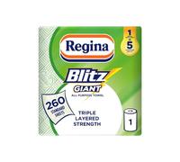Regina Blitz Giant - 1 Roll Multi-Purpose Household Towel, 3 Ply, 260 Sheets Per Roll, Triple Layered Strength, Household Towels Made With Virgin Pulp, Recyclable Paper Packaging, and FSC Certified