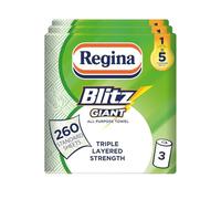 Regina Blitz Giant, 3 Rolls of Household Towel, 3-Ply | 260 Sheets Per Roll, Strength, Paper Towels Made With Virgin Pulp, Recyclable Paper Packaging, and FSC Certified