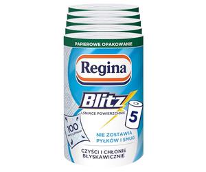Regina Blitz Household Cleaning Towels, 5 Rolls of 100 Leafs, 3-Layer Paper Towel, Maxi Leaves, Paper Packaging, FSC Certificate, Pure Cellulose, NIZP-PZH Certificate