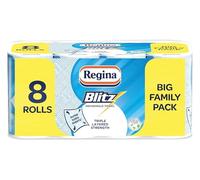 Regina Blitz Household Towels - 8 Triple Layered Rolls, 140 Sheets Per Roll, Paper Packaging, FSC Certified Paper, Recyclable Packaging, 60% Larger Than Standard Kitchen Roll Sheets