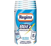 Regina Blitz Kitchen Paper 5 Rolls 100 Maxi Sheets 3 Ply Ideal for Cleaning Household Surfaces Lint Free Recyclable Paper Packaging 100% FSC Certified Paper