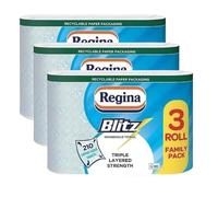Regina Blitz Kitchen Roll Paper Towels 3 Ply, Lint Free, 70 Sheets Per Roll, Extra Large Sheets for Household Cleaning, Glass, Glossy Surfaces (W, 630 Sheets, 9 Rolls)