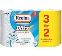 Regina Blitz Kitchen Towel Roll 3 Pack - Extra Large 3 Ply Super Absorbent Paper Towels | Strong Household Cleaning Roll for Kitchen Spills, Surfaces & Everyday Use