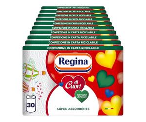 Regina di Cuori Kitchen Paper, Pack of 30 Rolls 2 Ply 50 Sheets per Roll, High Absorbency, Thick and Durable, 100% FSC Certified, Recyclable Paper Packaging