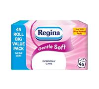 Regina Gentle Soft Toilet Tissue - 45 Rolls of 3 Ply Toilet Paper, 160 Sheets, Soft and Gentle, 30% PCR Plastic Packaging, FSC Certificated