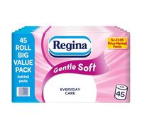 Regina Gentle Soft Toilet Tissue - 45 Rolls of 3 Ply Toilet Paper, 160 Sheets, Soft and Gentle, 30% PCR Plastic Packaging, FSC Certificated